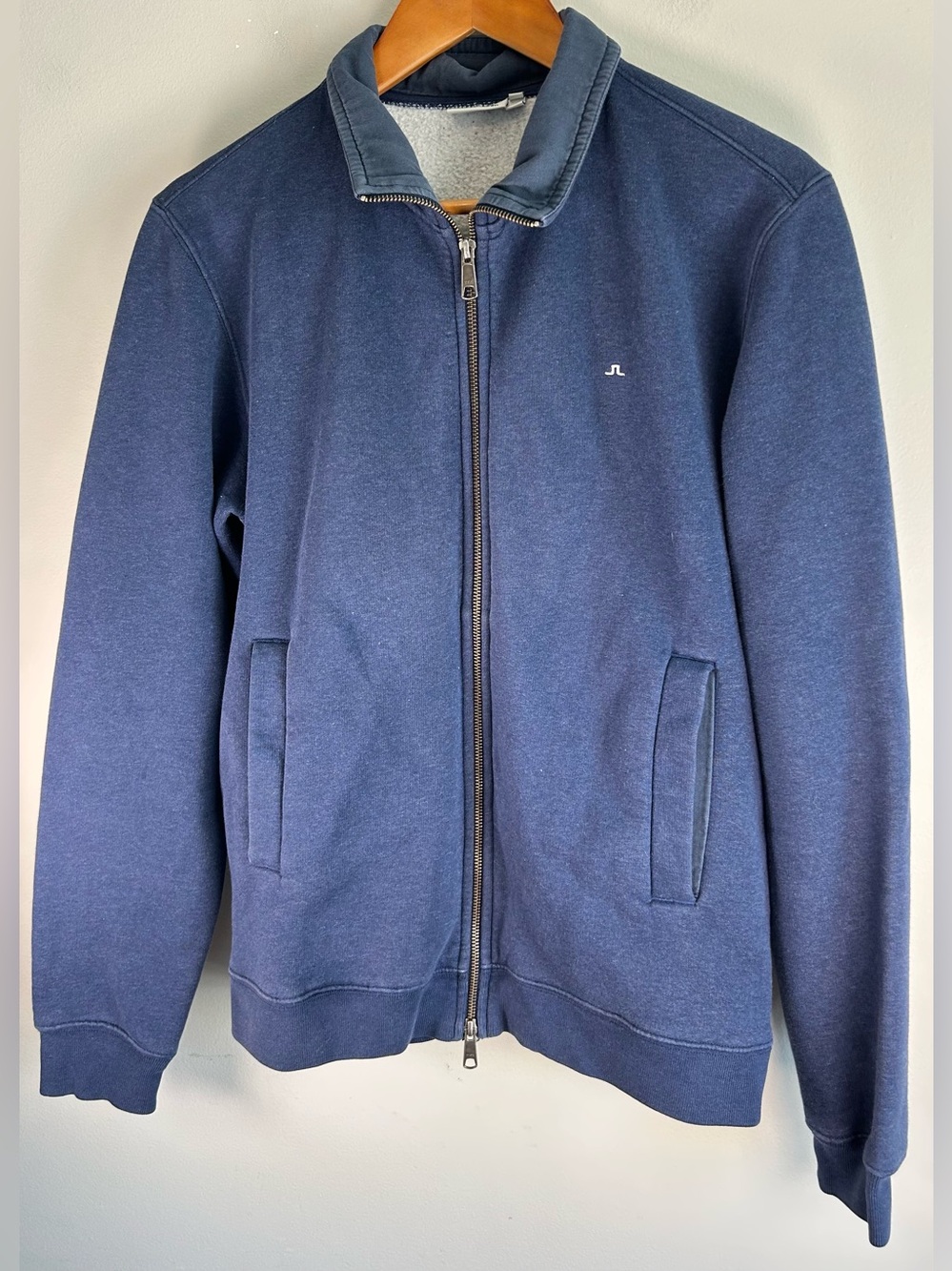J Lindeberg Men’s Full Zip Sweater Jacket Size L Blue Fleece Jeremy Soft Cotton - Picture 3 of 10